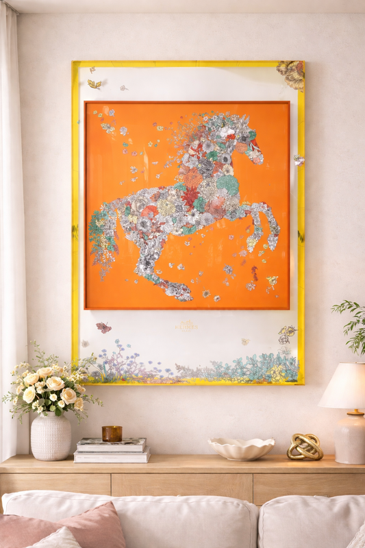 Tableau Cheval Floral Orange