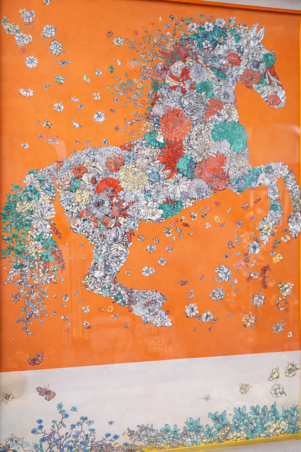 Tableau Cheval Floral Orange