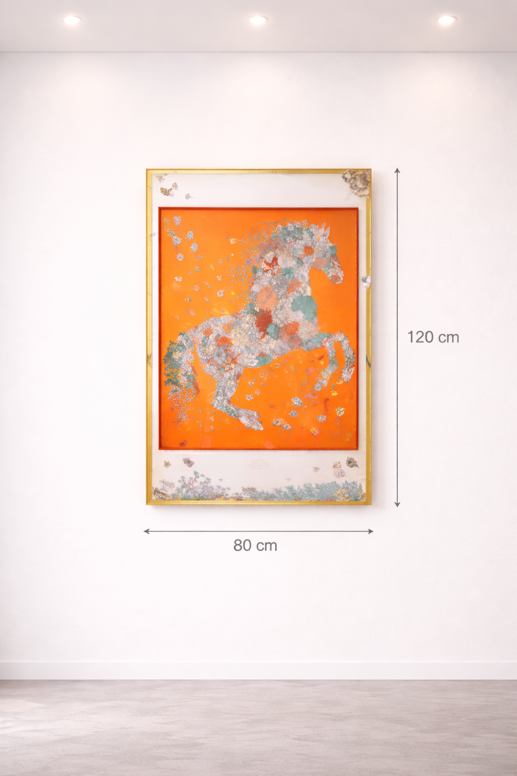 Tableau Cheval Floral Orange