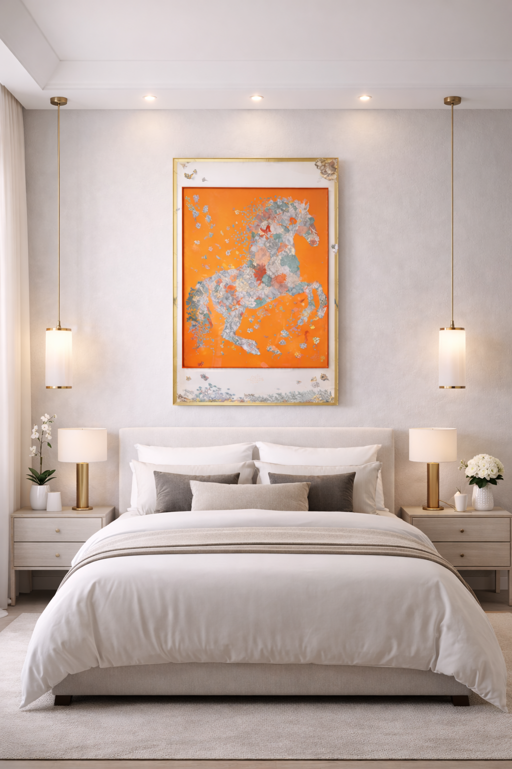 Tableau Cheval Floral Orange