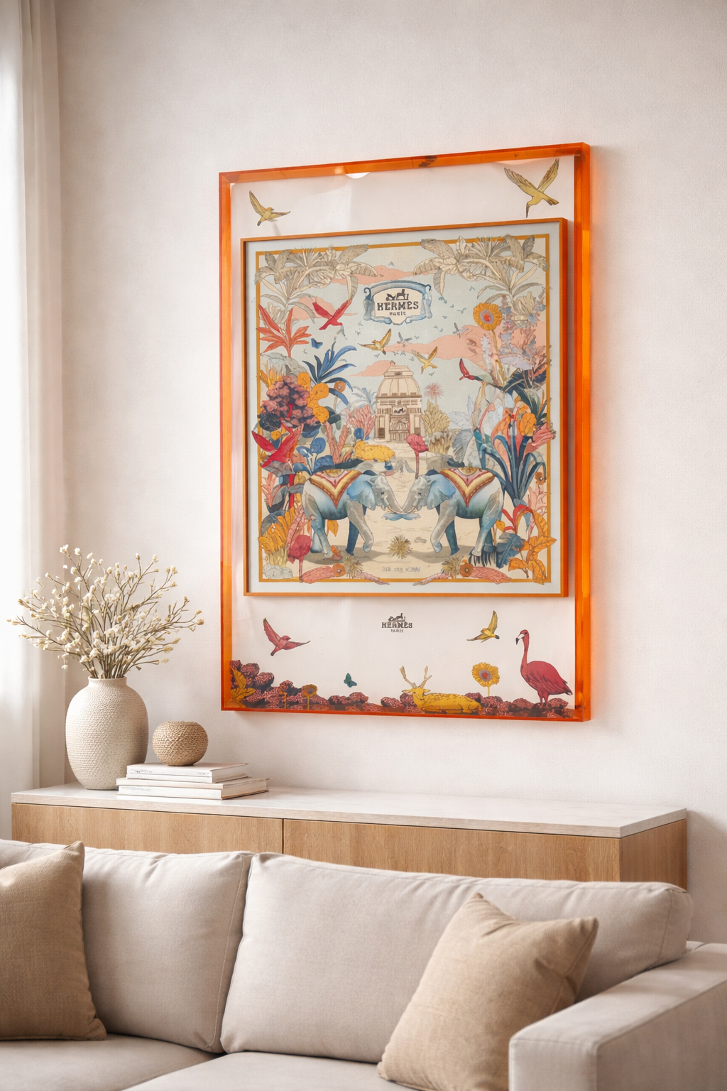 Tableau Illustration tropicale élégante avec cadre orange design