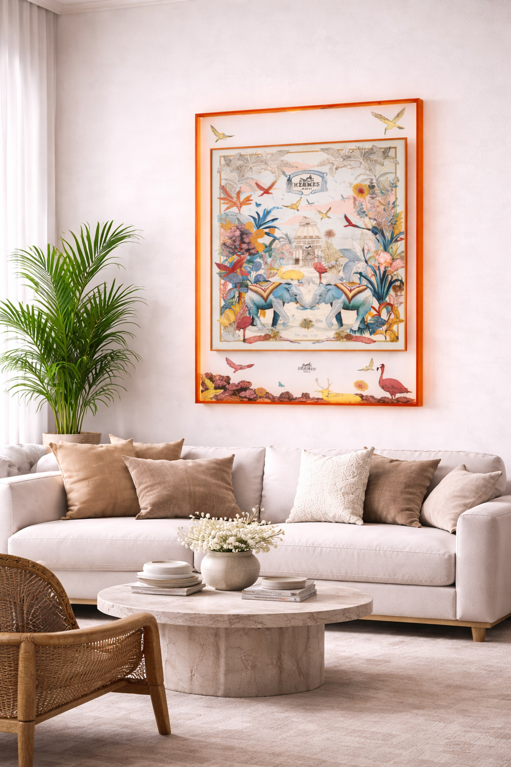 Tableau Illustration tropicale élégante avec cadre orange design