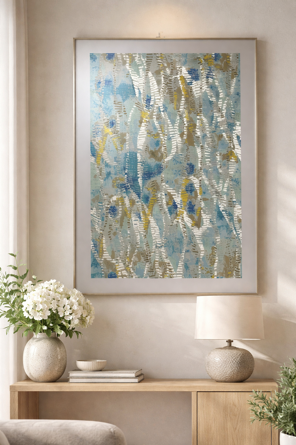 Tableau Abstrait Bleu & Doré – Texture Lumineuse