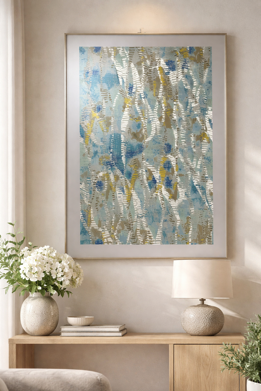 Tableau Abstrait Bleu & Doré – Texture Lumineuse