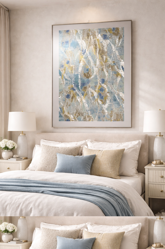 Tableau Abstrait Bleu & Doré – Texture Lumineuse