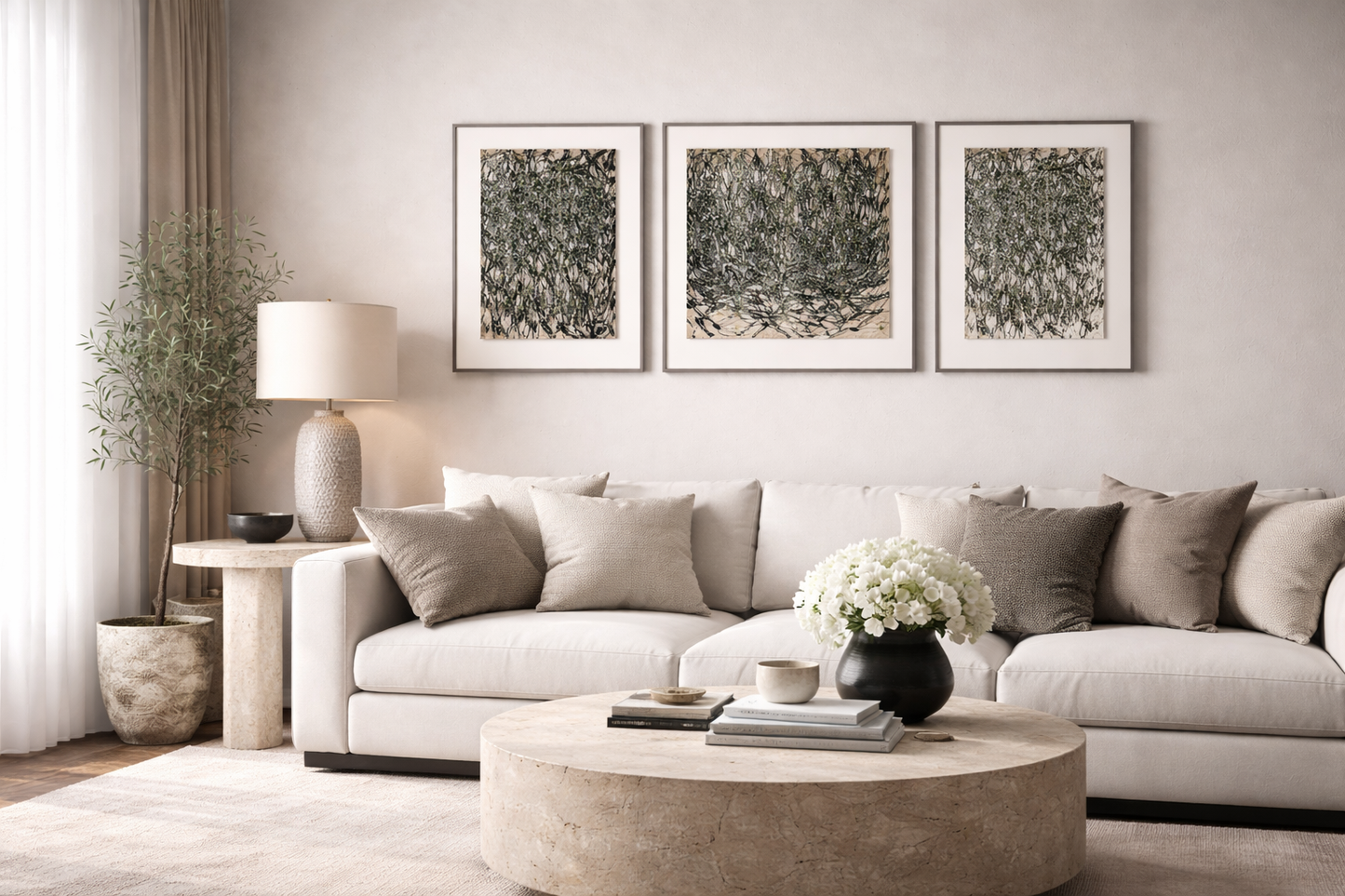 Tableau Triptyque Abstrait Élégance Nature