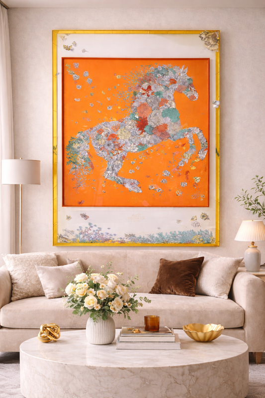 Tableau Cheval Floral Orange