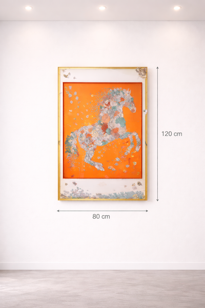 Tableau Cheval Floral Orange